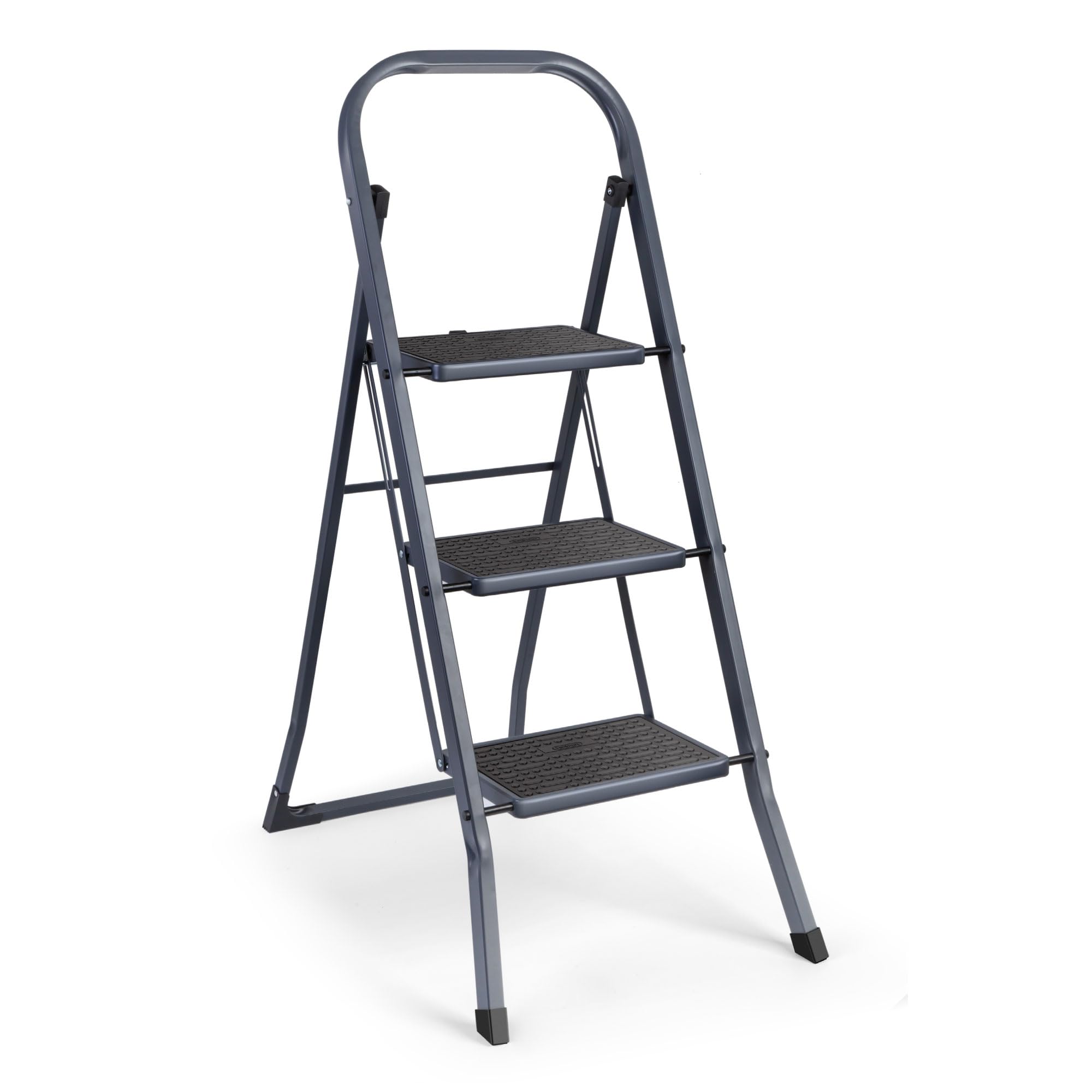 Vonhaus Grey 3 Step Ladder – Premium Quality Folding Step Ladder For Diy And Gardening - Anti Slip Feet, Easy To Store Ladder, 150Kg Max Capacity - Durable Steel