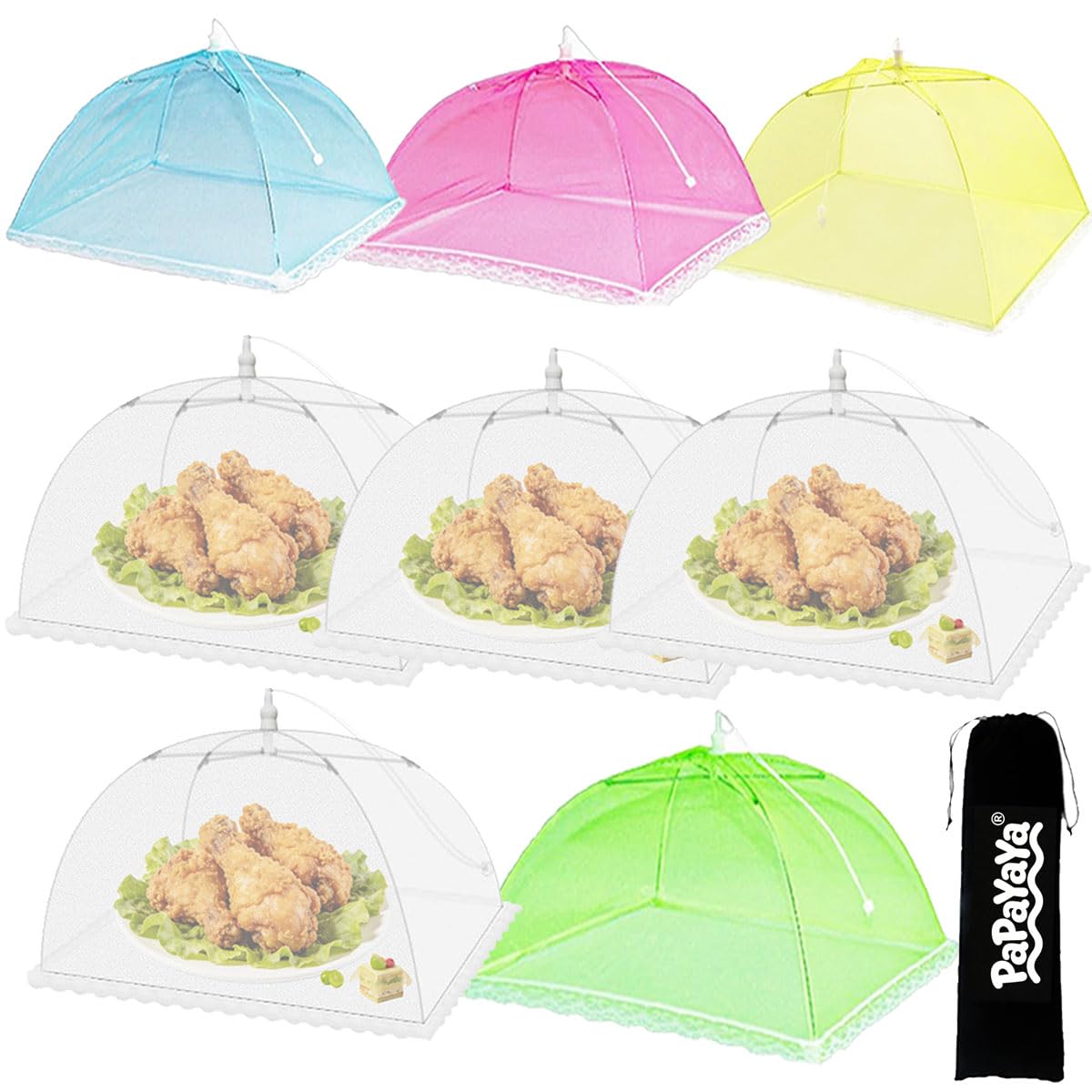 8pcs Pop-Up Mesh Food Covers Tent Umbrella Large 43 * 43cm Reusable and Collapsible Screen Net Protectors for Outdoors Parties Picnics BBQs Keep Out Flies Bugs Mosquitoes (Rainbow)