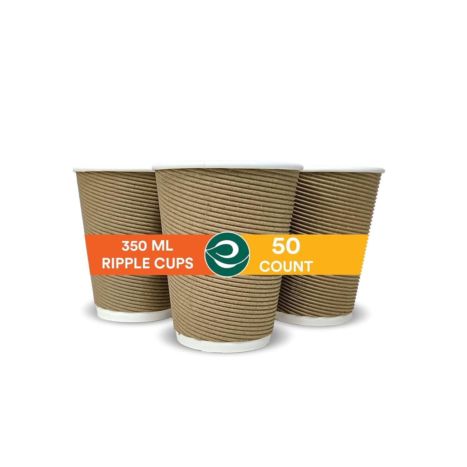 ECO SOUL [350 ml, 50 Count ] Disposable Ripple Paper Cups | Eco-Friendly & Biodegradable Hot Cups | Use & Throw Party Glasses | Ideal for Tea & Coffee | 530 GSM