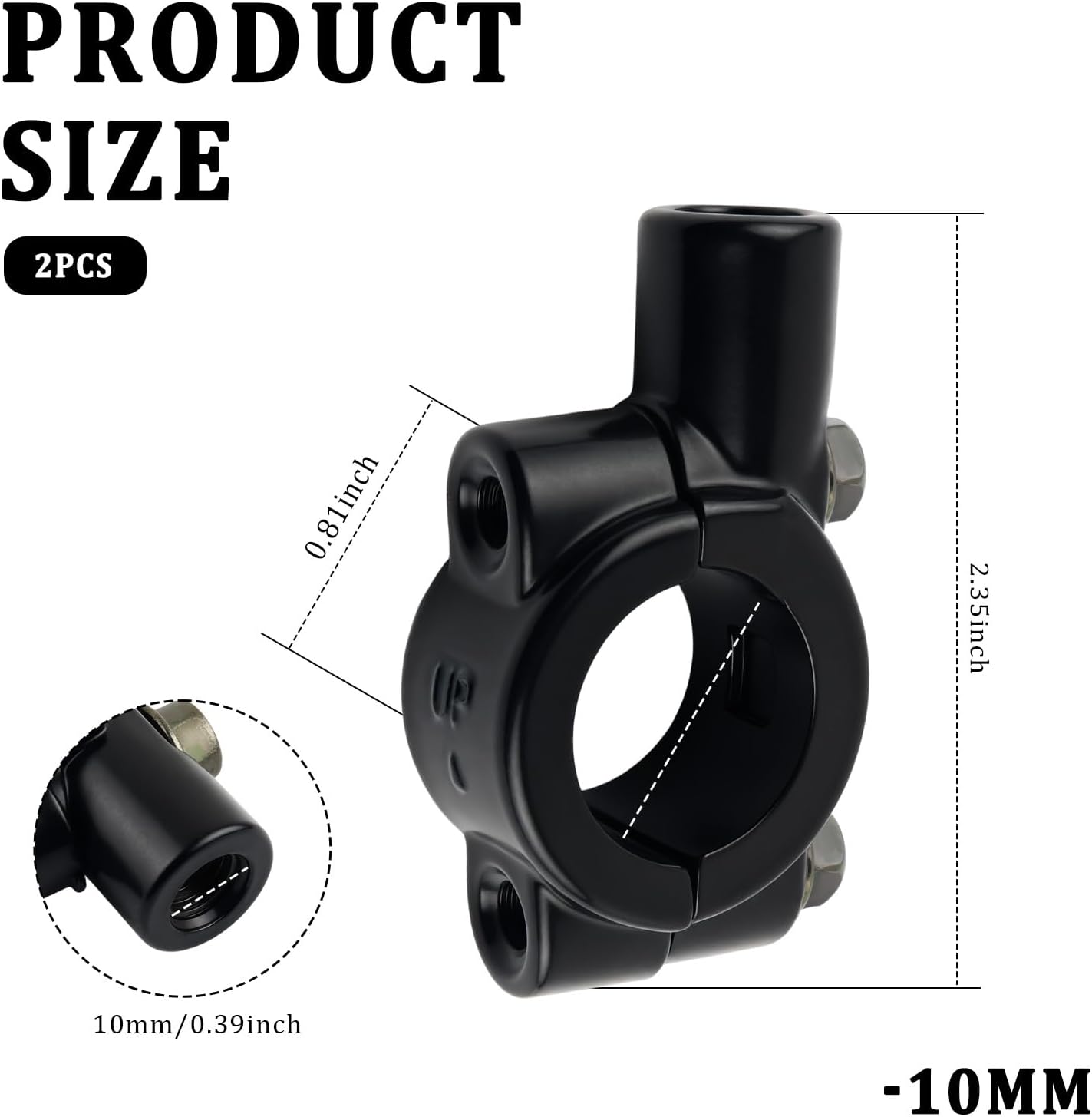 2PCS Motorcycle Mirror for Handlebars Mount,10mm Thread Handlebar Mount for Motorcycle Rear View Mirrors,Motorcycle Side Mirror Adaptor for Bike/ATV with 7/8"Handle Bar (10mm)