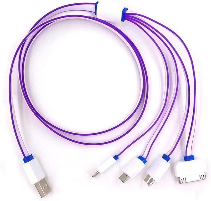 4 in 1 Multi USB Charging Cable for iOS and Andriod Devices - 3-Feet - White & Purple