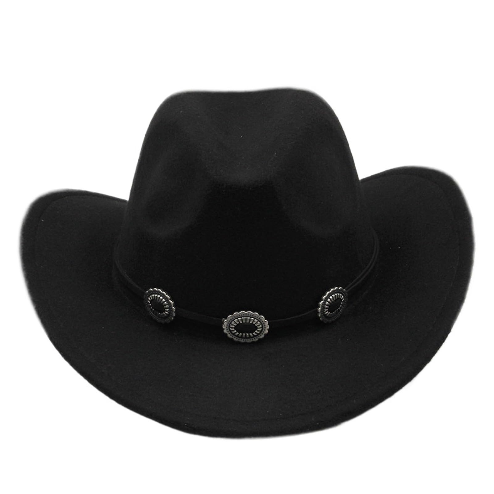 vrfvsdasAAS Cowboy Hat Felt Cowboy Hat Wide Brim Cowgirl Retro Band For Adult Or Kid 54/57/61cm(Black,6.625)