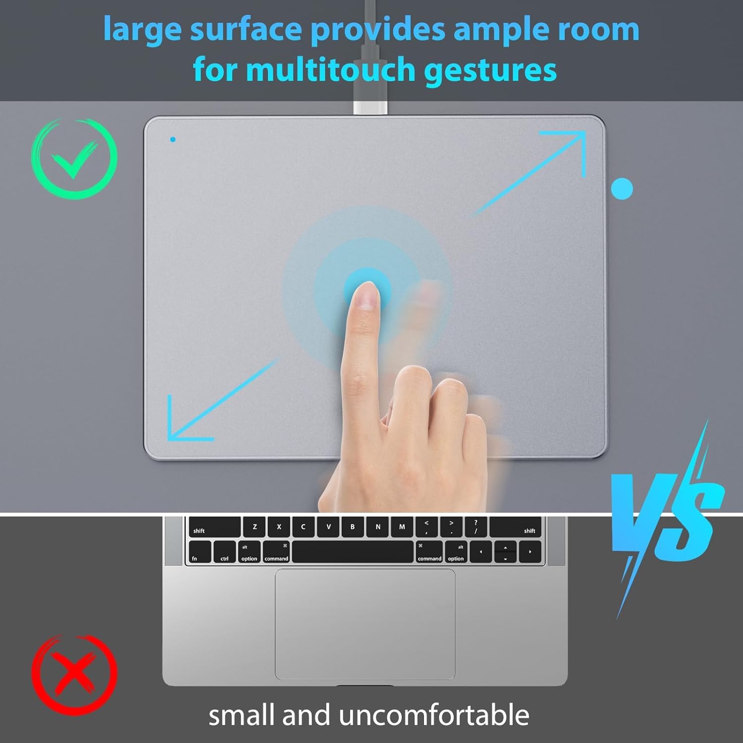 Touchpad Mouse para Windows 10/11, trackpad externo base de aluminio, navegación multitáctil con alta precisión, ratón con cable Touchpad para PC, portátil, plateado
