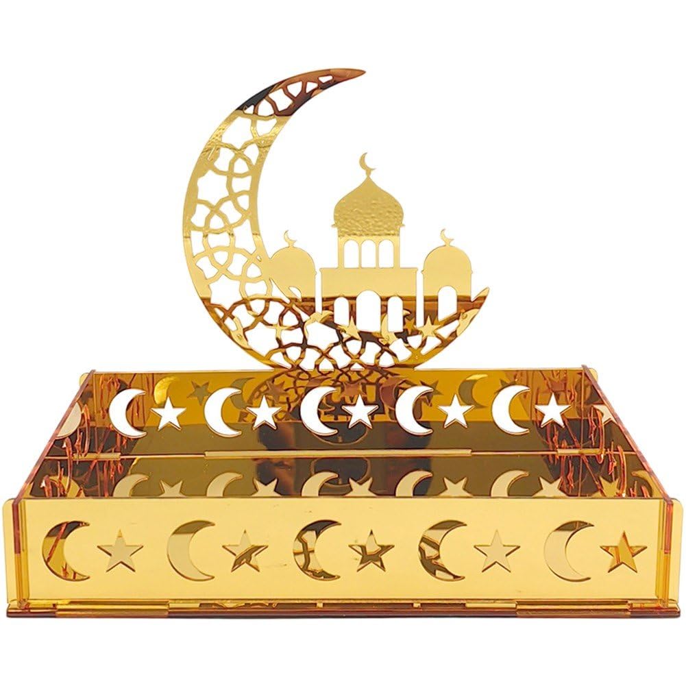 Casiler Style 3 Eid Mubarak Moon Star Dinner Plate Tray Star And Moon Tray Islamic Pastry Tray Tableware Dessert Food Storage Container Party Supplies
