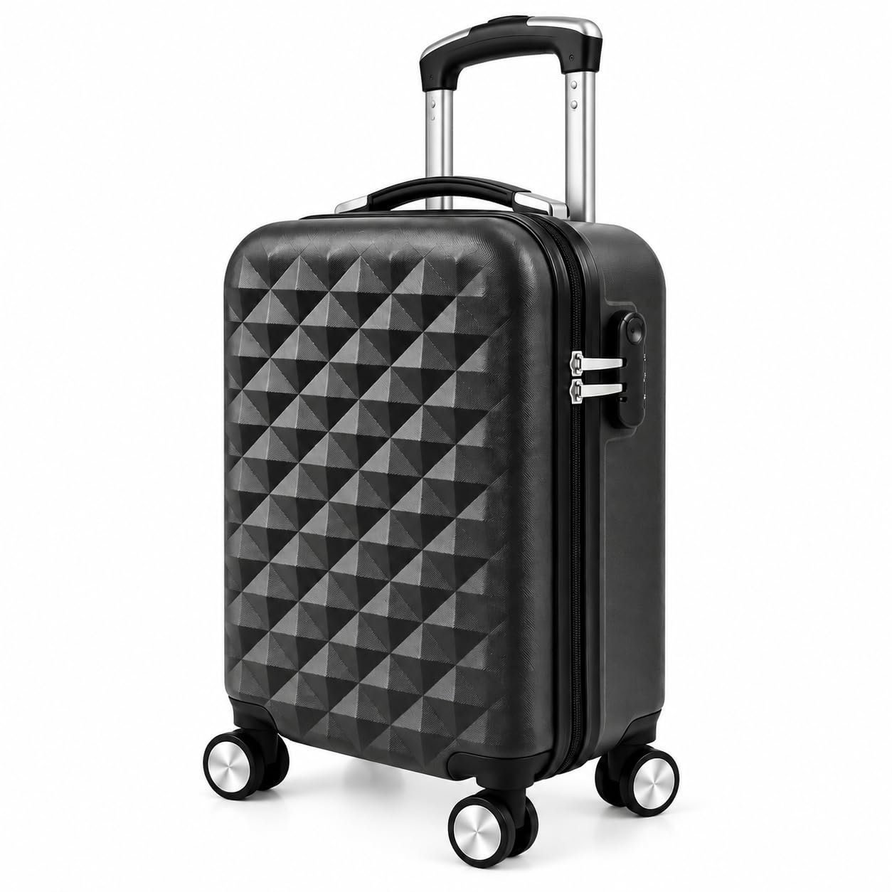 ANSIEN-Maleta de Cabina 50x35x20 cm, Equipaje de Mano con 4 Ruedas 360°, Cerradura de Combinación y Asa Telescópica, Maleta Ligera de PVC con Interior de Nylon, Diseño Geométrico Negro