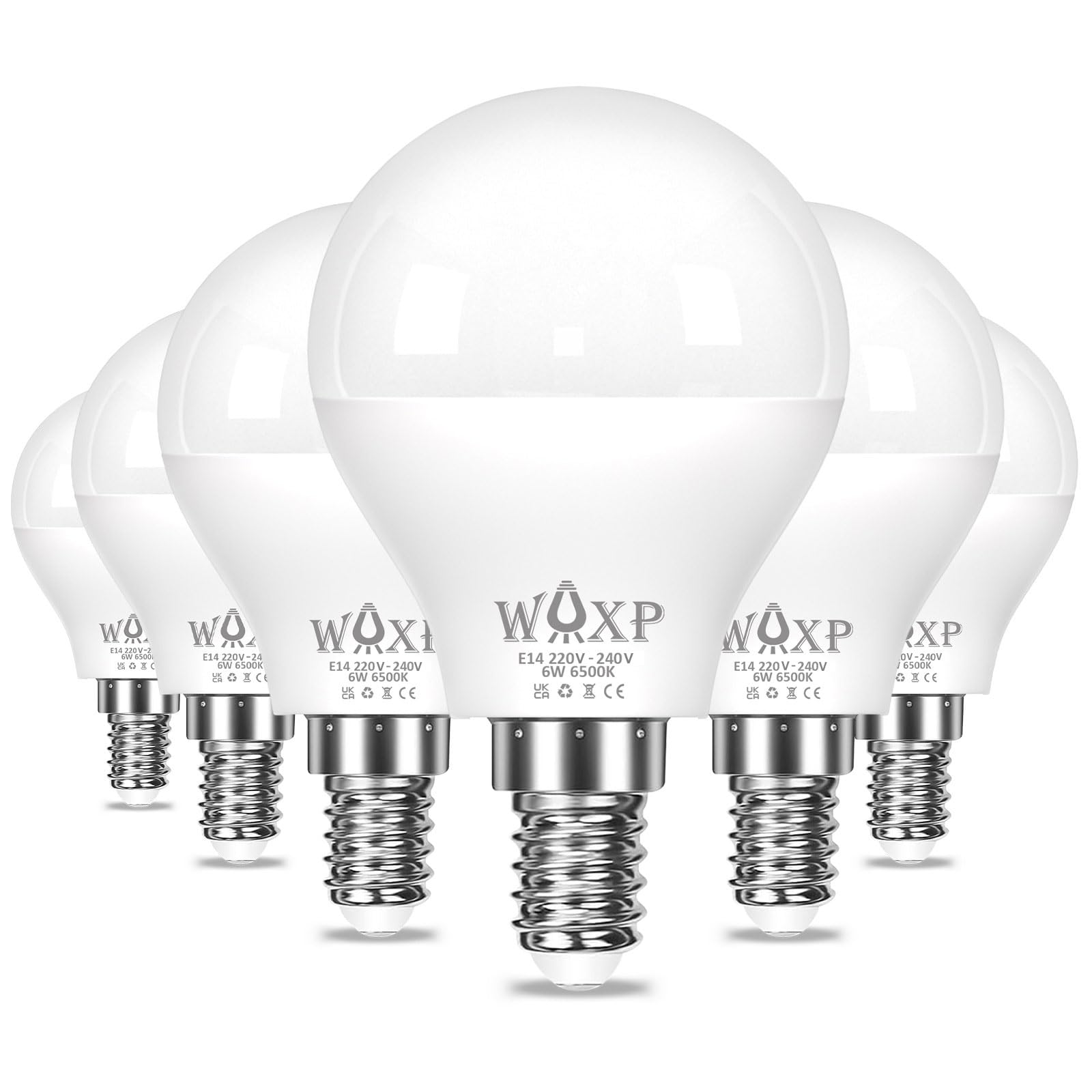 E14 Small Screw Light LED Bulb Cool White 60W Equivalent, 760 Lumen SES Golf Ball Bulbs for Lamps, 6500K 6 Watt Small Edison Screw P45 LED Lightbulb, 220-240V, Non-Dimmable, Pack of 6