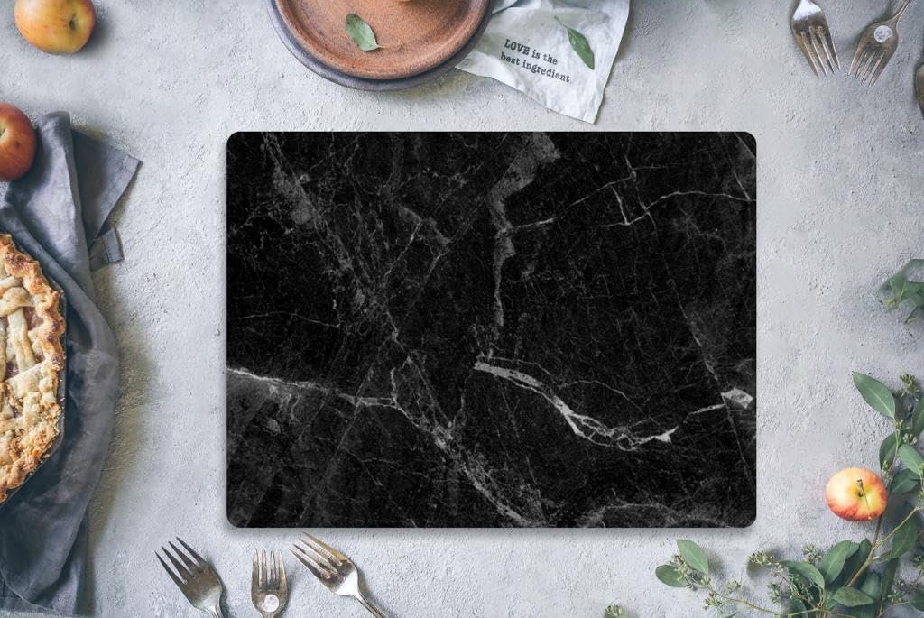 Close-up of the Pagnanno Marble Effect Glass Worktop Saver, showcasing its elegant grey marble pattern.
