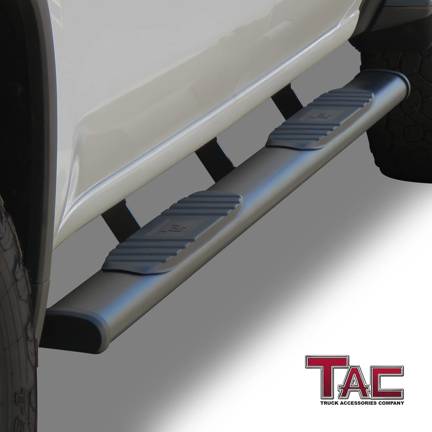 TAC 5” Black Side Steps Compatible with 2019-2025 Chevy Silverado/GMC Sierra 1500 Crew Cab | 2020-2025 2500/3500 Crew Cab Truck Aluminum Step Rails Nerf Bars Running Boards Off-Road Accessories 2pcs