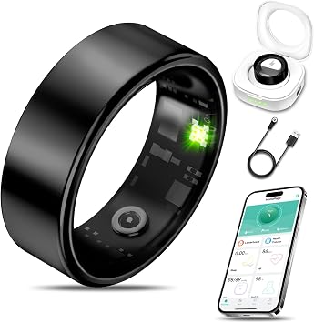 Smart Health Ring Fitness Tracker for Men Women, Sleep, Stress & Activity Monitoring, IP68 Waterproof, Long Lasting Battery, No Subscription Fees, Compatible with iOS & Android, Black 6