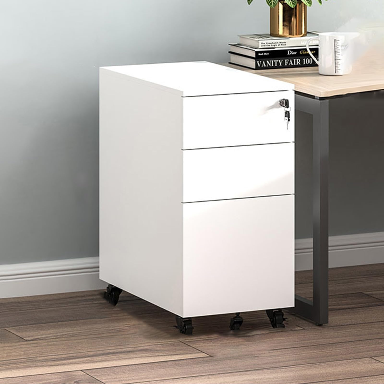 SaryEdge Mobile File Cabinet with Locking Drawers for Home Office Modern A4 Storage Under Desk Keyed Filing Cabinet for Office Stylish Document Storage Solution,White-30 * 50 * 60cm