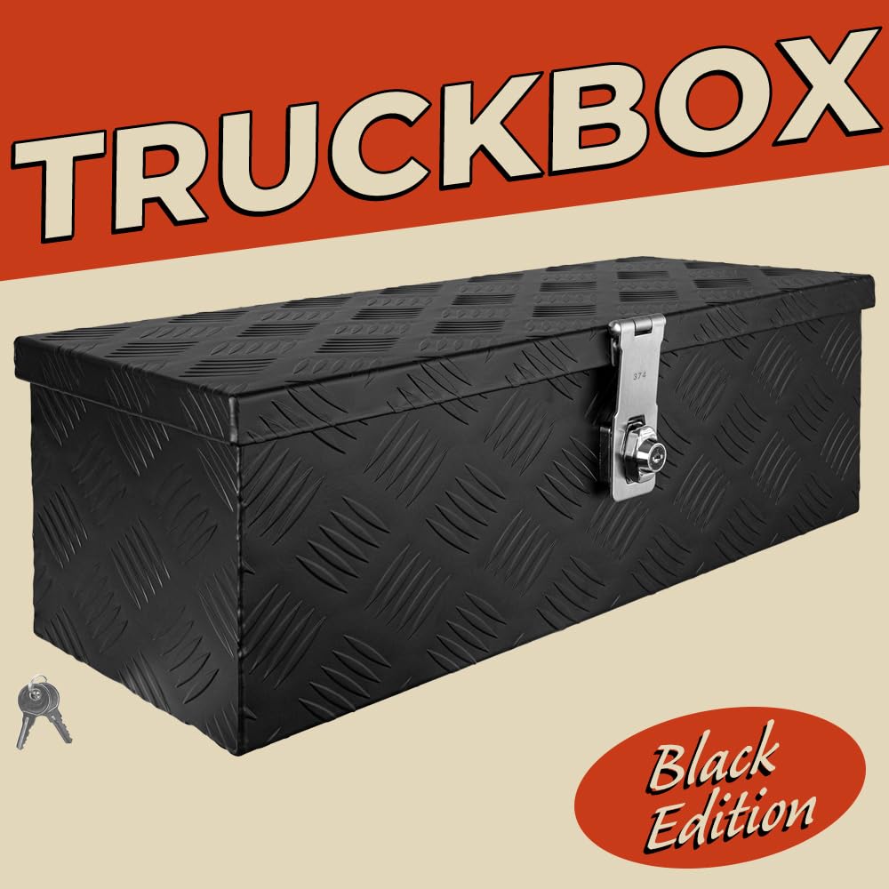 Trucky Caja de Barra de Tiro Negro Caja de Herramientas Caja de Camión Caja de Aluminio Caja de Remolque con Tapa Bloqueable Caja de Transporte D025