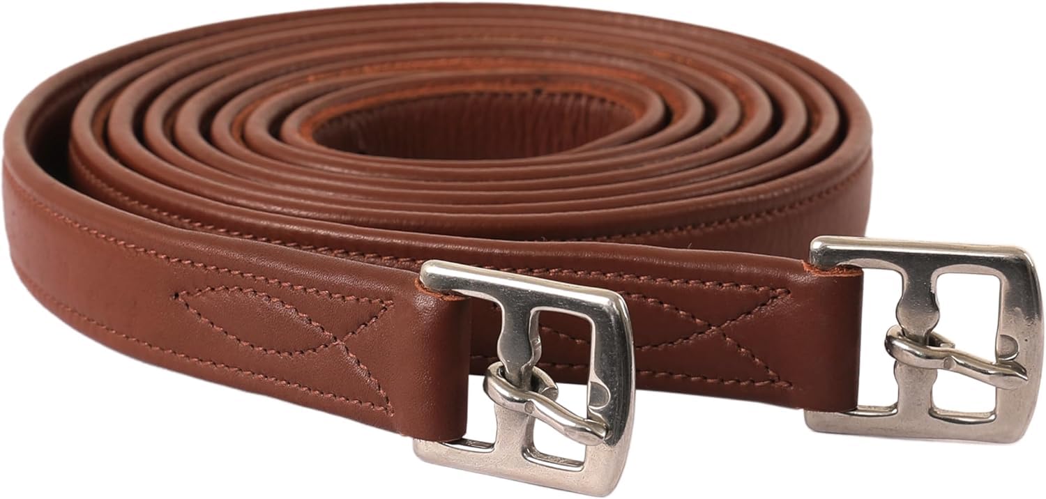 Exion FlexiStrong Stirrup Leathers for English Saddle | Ultra-Soft Cow Calfskin with Nylon Core | 1” Wide Stirrup Leathers for Daily Use | Sizes 48" to 62" | Oak Brown