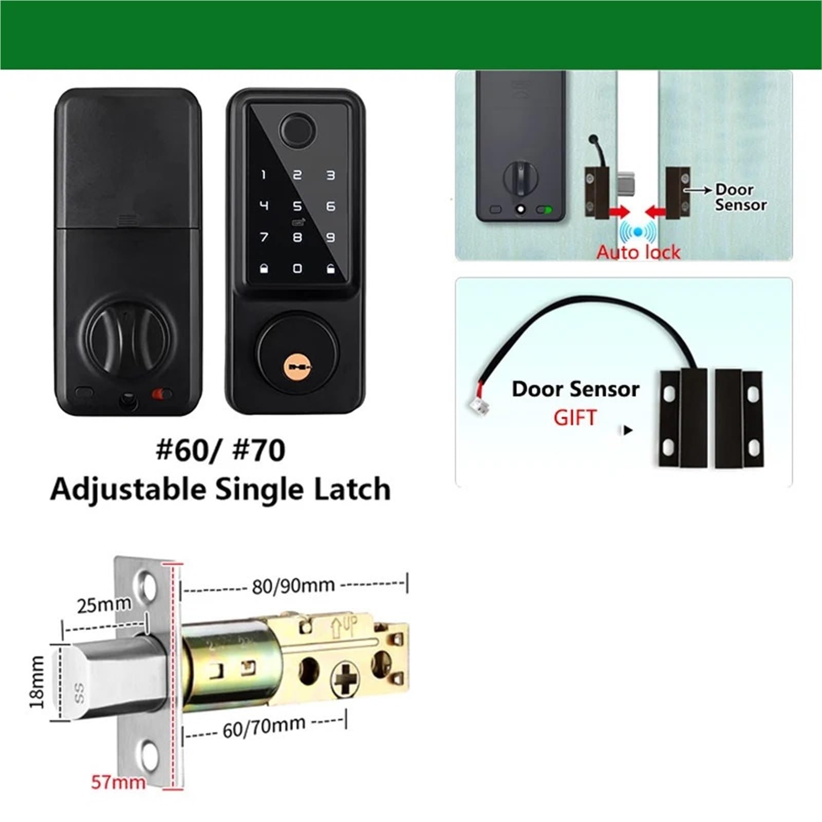Serratura Smart, Smart Lock Biometria delle impronte digitali APP Controllo remoto Scheda password Serratura elettronica con catenaccio automatico,per camere da letto, uffici e hotel(Noir)