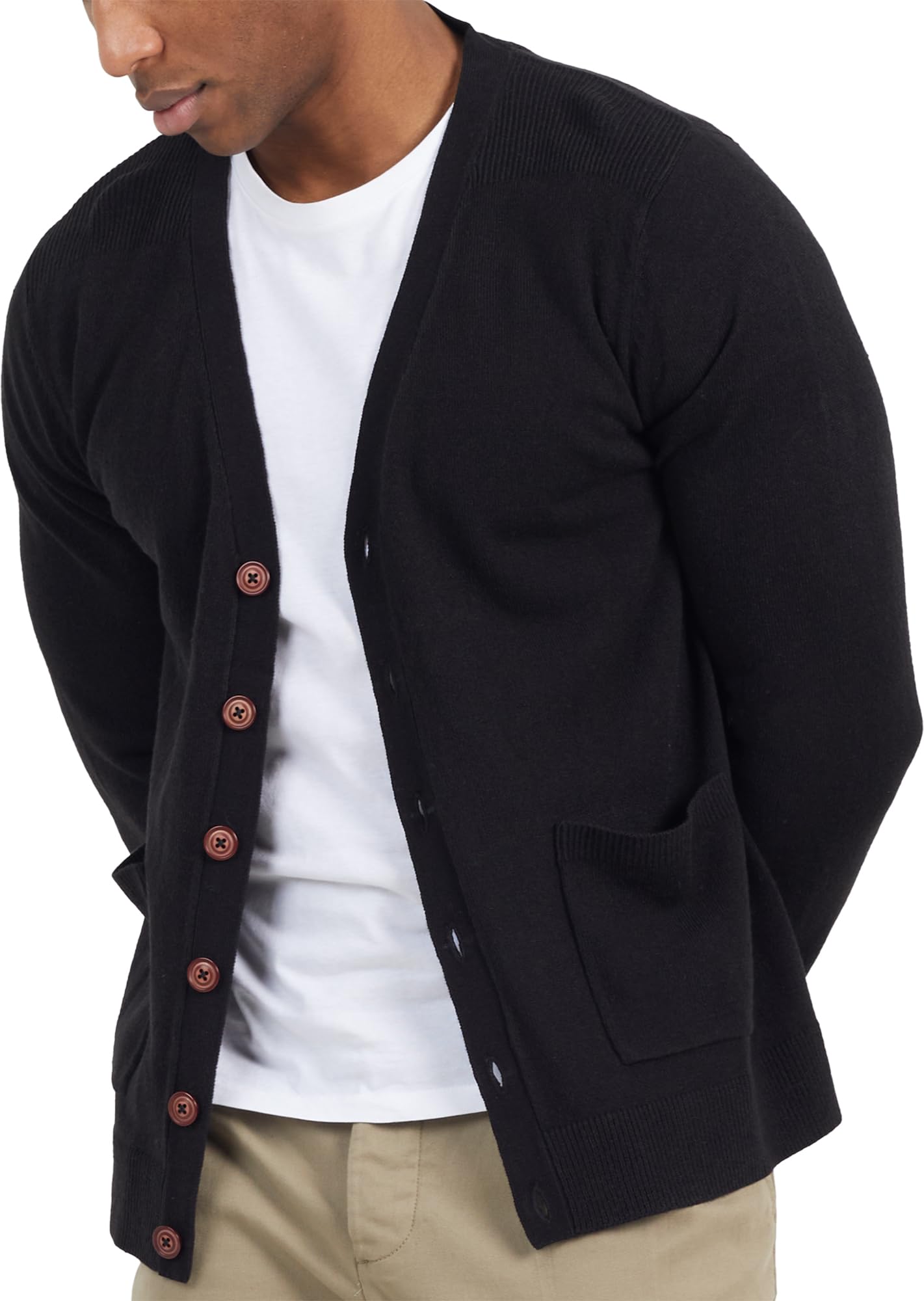 Brave Soul Men's Ghazali - Black Cardigan Fashion Button Through, Black, S