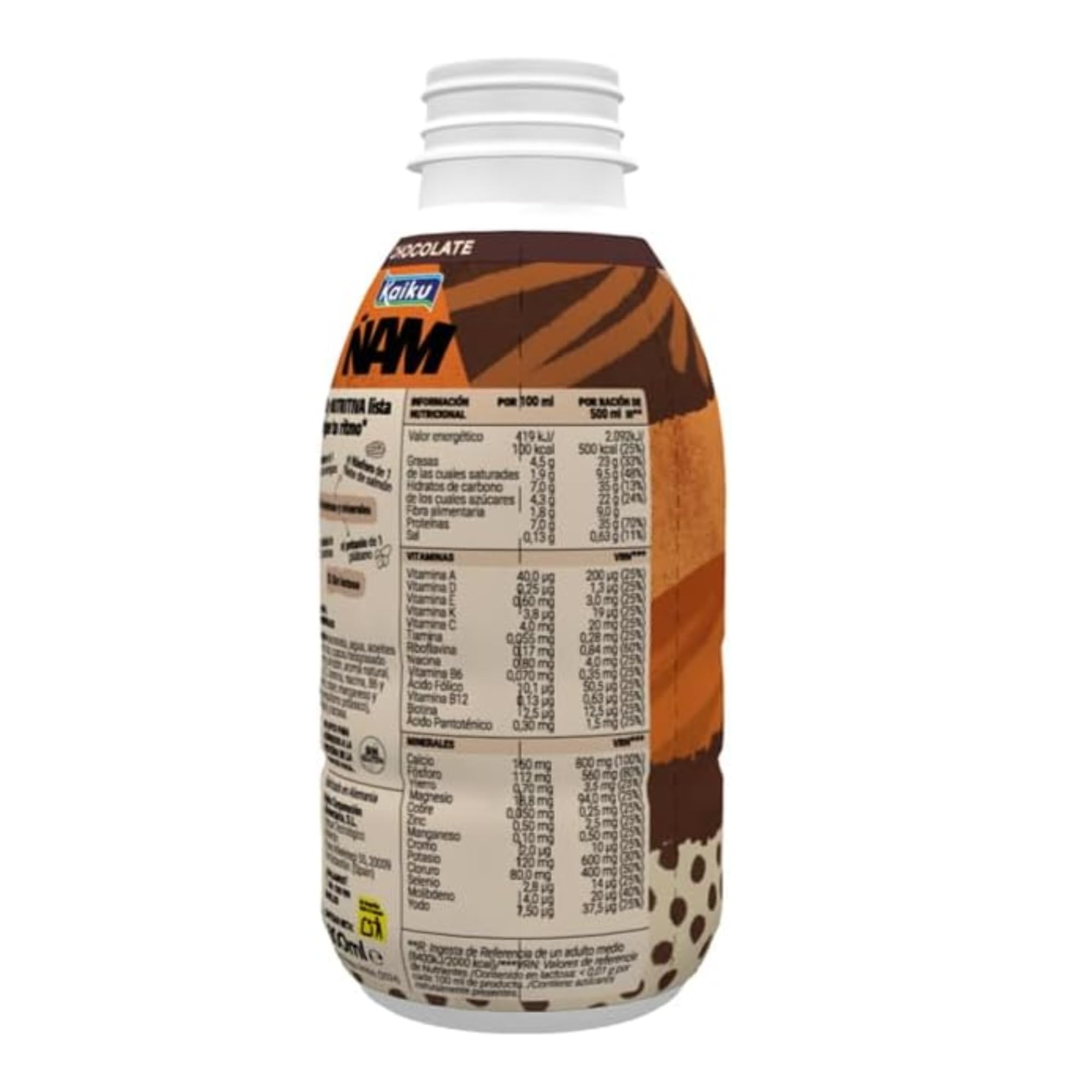 KAIKU ÑAM - Chocolate 500 ml, Sabor Chocolate, Bebida Lista para Tomar, 35 g de Proteína, 26 Vitaminas y Minerales, sin Azúcares Añadidos, sin Gluten, Bajo en Grasas, Comida Completa
