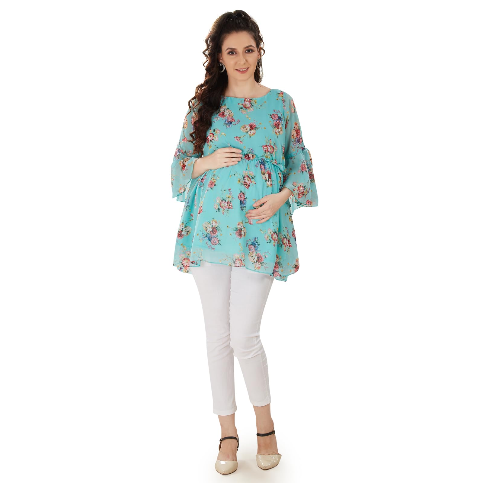 Mom For Sure by Ketki DalalMaternity Cum Nursing Floral Georgette Printed top