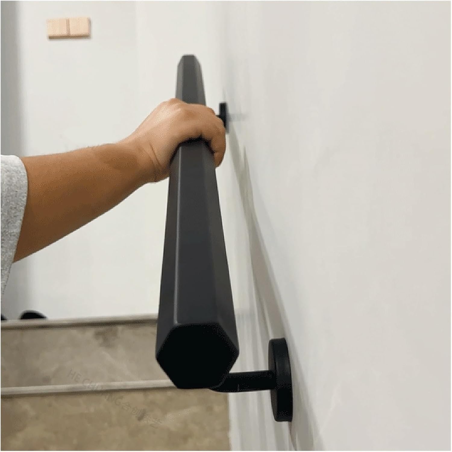 Jiajujia Black Indoor Stair Handrail Metal Anti-Slip Grab Bars Corridor Garage Basement Wall Mounted Safety Handrails(3.4M/11Ft)