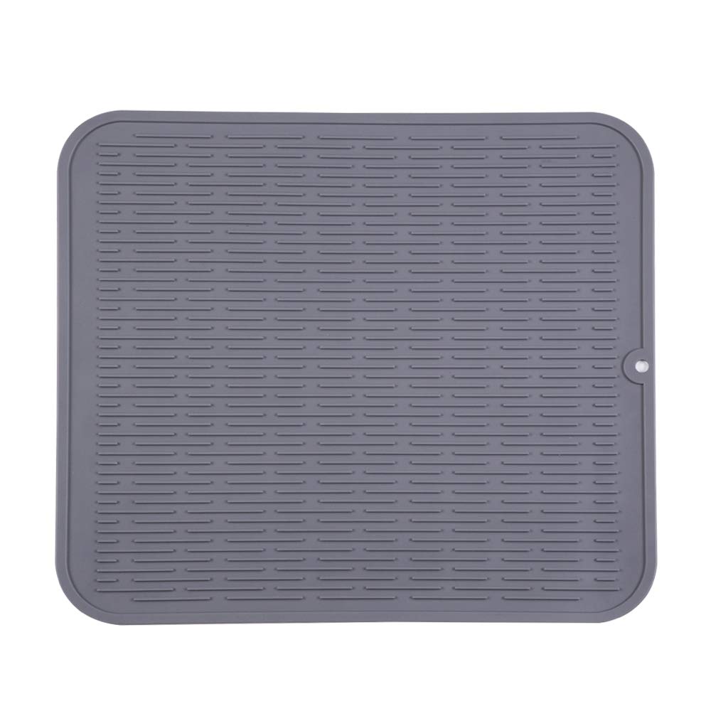 Piduules Eco-friendly Silicone Dish Drying Mat 18" x 15.8" Large Reusable Non-slipping and Heat Resistant Dish Quick Drying Pad, Dishwasher Safe (Gray XL)