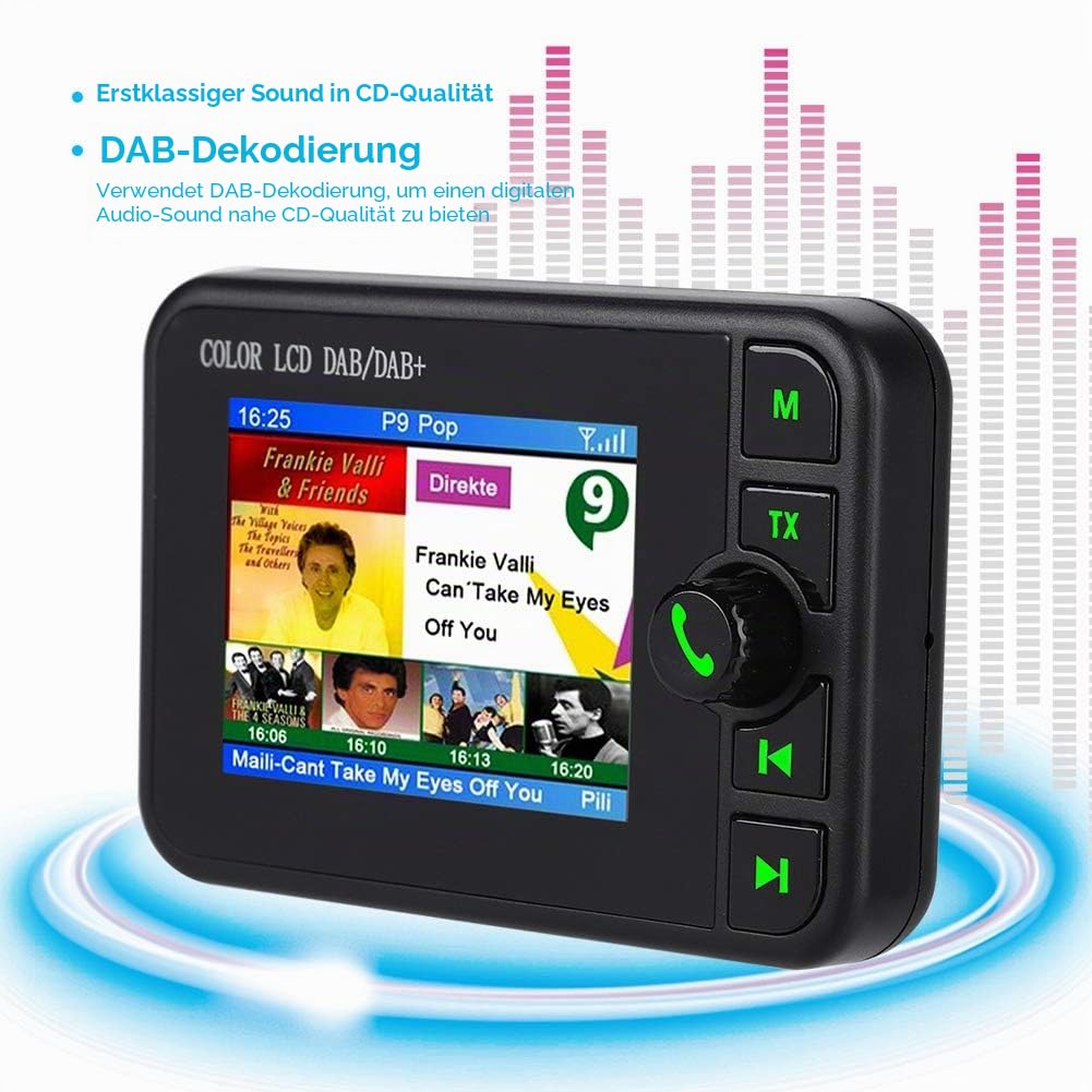 2,4 Zoll Farb LCD Auto DAB Radio,Bluetooth Adapter Auto,Smartphone Bluetooth Freisprechfunktion für Musik Streaming Hochempfindliche Aktive Antenne FM Sender für DAB+Sender Digital Radio