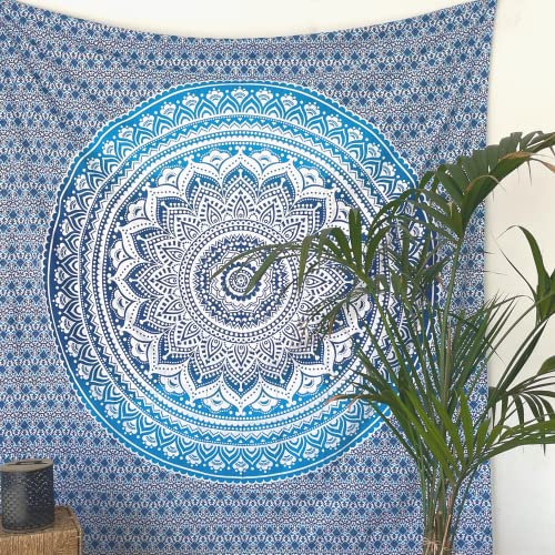 MOMOMUS Mandala Tuch Mehrzweck - Pareo/Strandtuch XXL, Dünn und Sandabweisend, Große Stranddecke Sandfrei Sanddurchlässig oder Picknickdecke XXL für Camping und Yoga - Blau, 210x230cm
