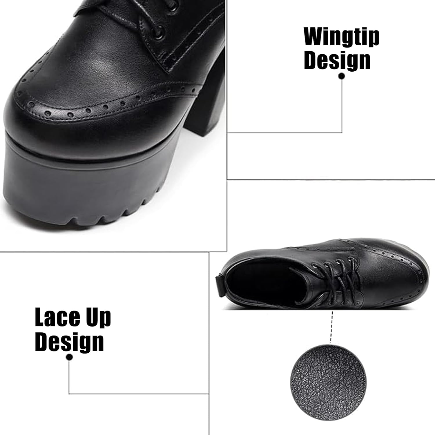 Women's Leather Lace Up Brogues Platform Chunky Heel Oxfords Vintage Round Toe Wingtip Chunky Heel Dress Shoes for Business Office &Work - Image 6