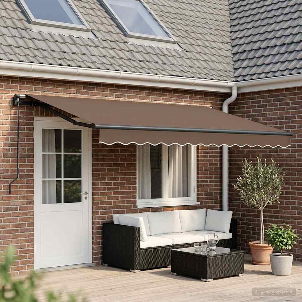 Tenda da sole estensibile con braccio articolato, tortora, 500 x 300 cm, tenda da sole per balcone, terrazza, giardino, poliestere resistente alle intemperie, con telaio in alluminio