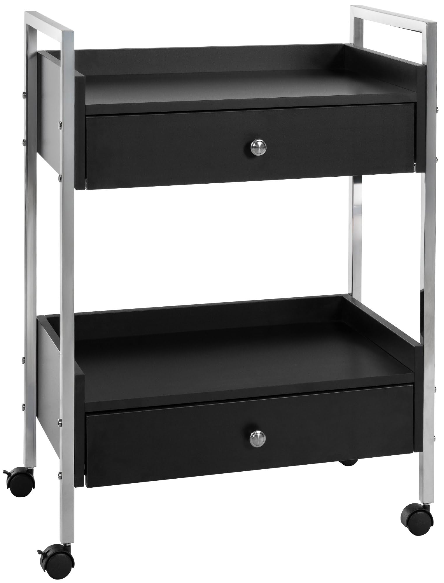CLP Carrello Multiuso di Lusso I Carrello Multiuso su rotelle I Carrello con Due cassetti e Ripiani, Colore:Nero