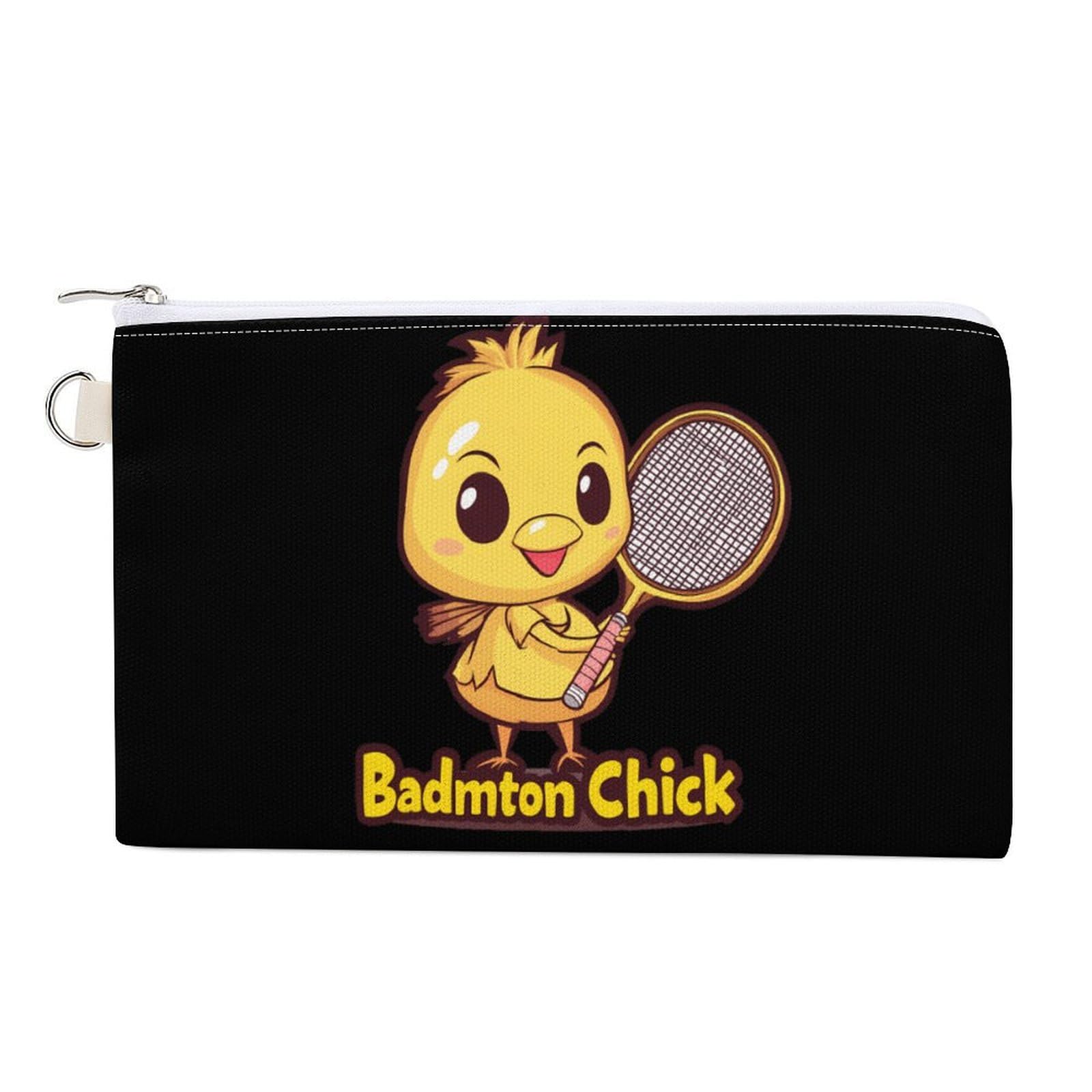 Badminton Chick Chicken Birdie Coin Purse Canvas Change Pouch Portable Pocket Wallet Mini Storage Bag with Zippered Keychain