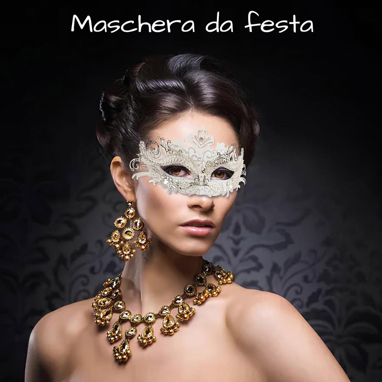 Maschera Carnevale Di Venezia Mezza Faccia - Decorata Con Elastico Regolabile - Per Halloween E Feste - Foto 5