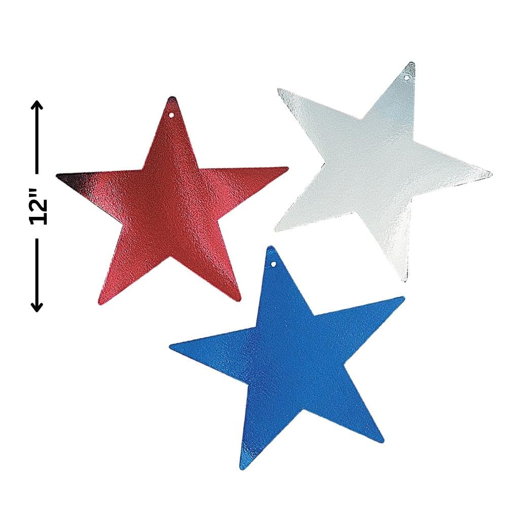 Metallic Patriotic Star Cardboard Cutouts (12 pieces - 12 Inch) Fourth of July Cut Outs