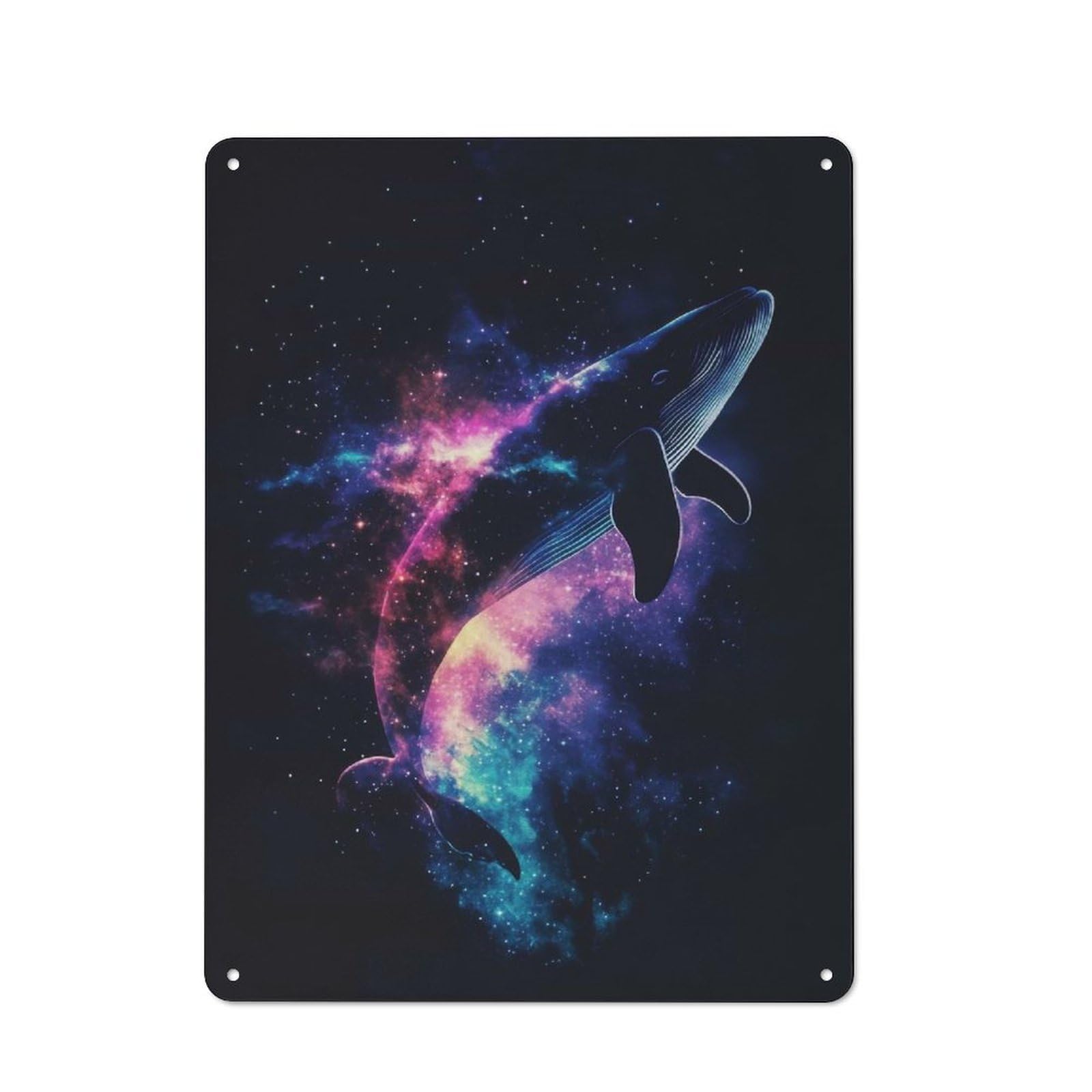 Decorative Metal Plaque with Whale Galaxy Design 40x30cm, Warehouse Style Loft Wall Plaque for Flat, Bar, Studio Or Gallery Wall