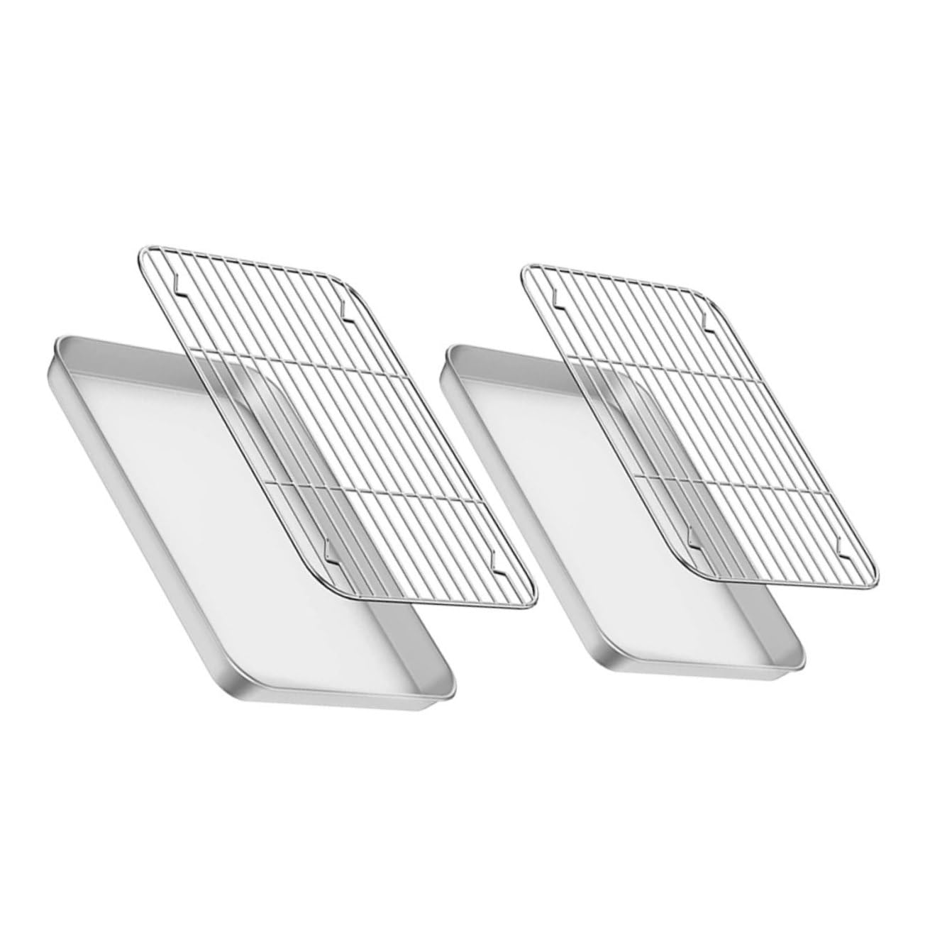 2 Satz Edelstahl Backblech mit Rost für Ofen, Silber