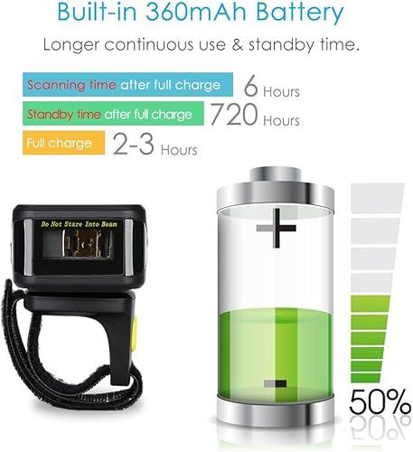 Miniatura 5 de Eyoyo Escáner de código de barras de anillo inalámbrico 1D, compatible con función Bluetooth y conexión inalámbrica y con cable de 2.4 GHz, mini