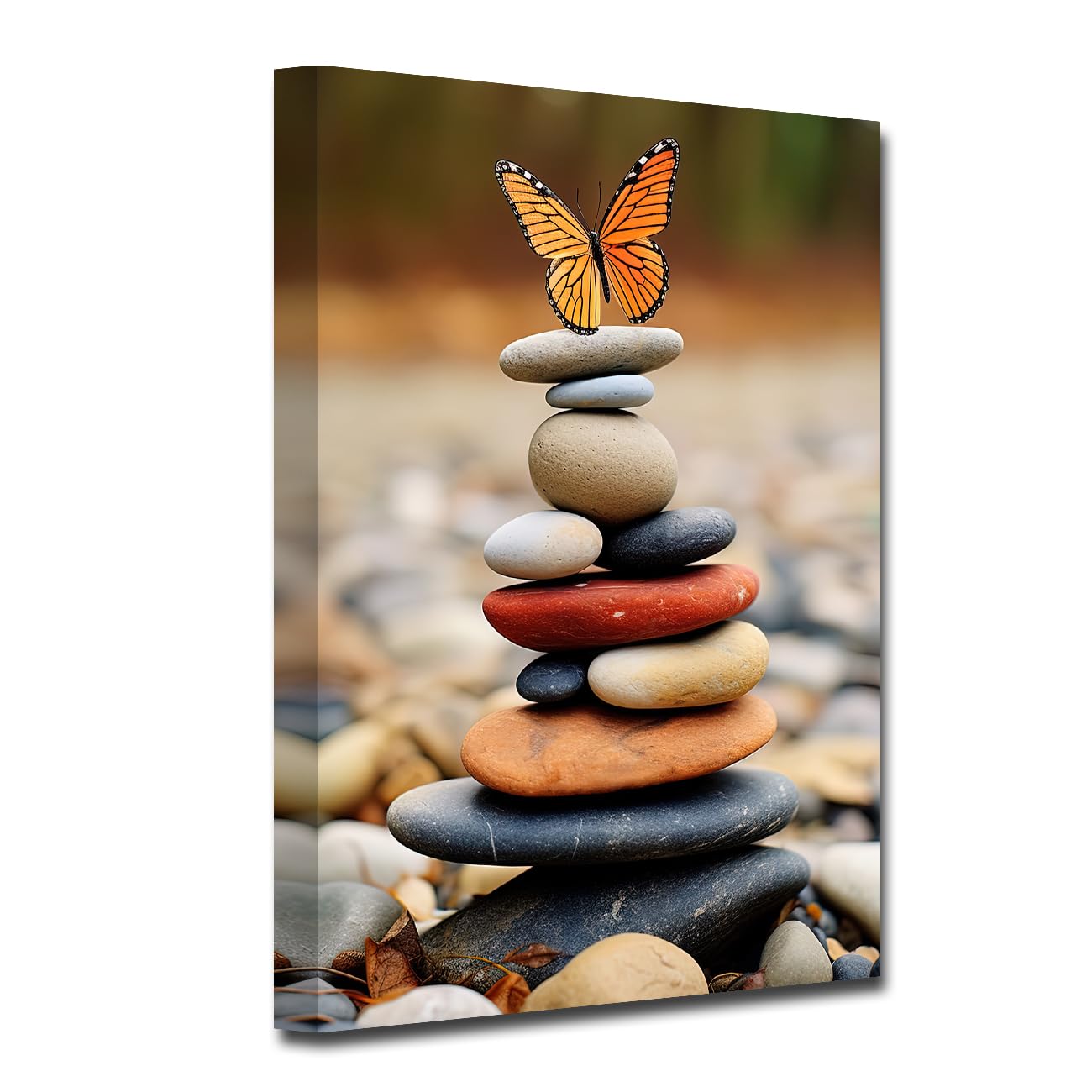 CXHOSTENT Zen Canvas Wall Art Zen Stone Bathroom Pictures Butterfly Canvas Print Spa Painting Framed Artwork for Yoga Meditation Room Spiritual Gift (