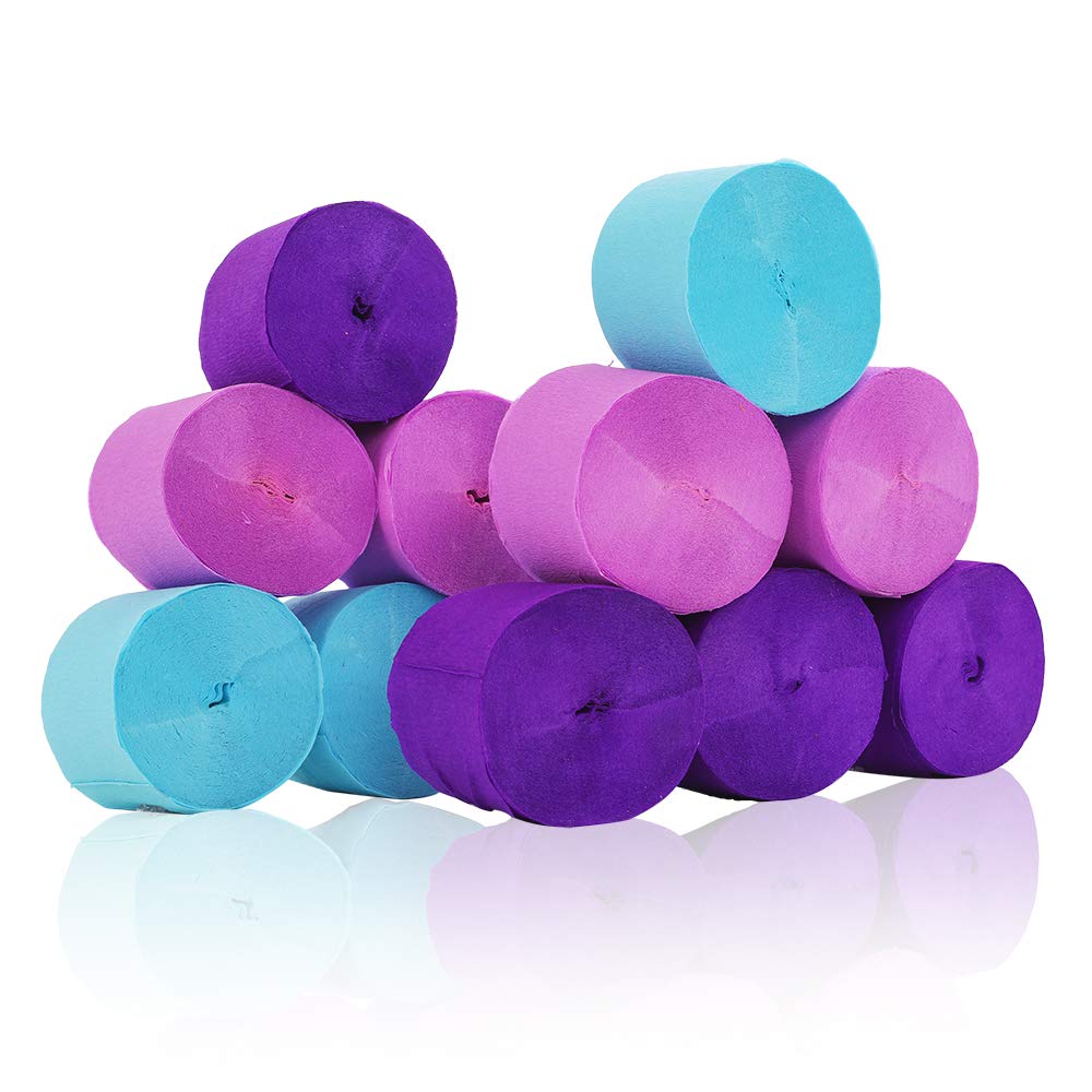 Crepe Paper Streamers Mermaid Streamers, 12 Rolls 984ft Purple, Lavender, and Baby Blue for