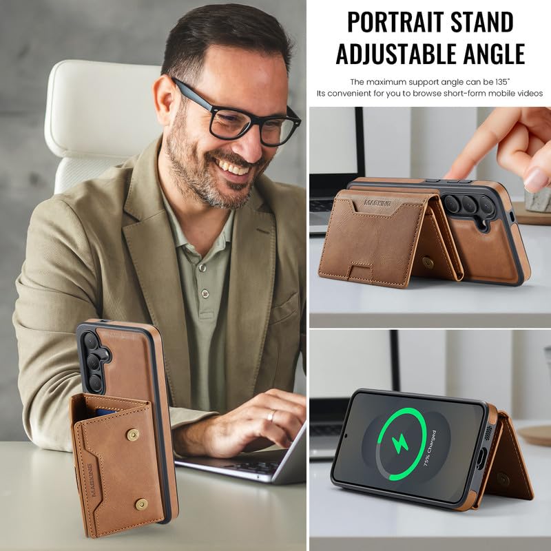 Funda Samsung S24 marrón estilo cartera con protector antichoque extraíble 7
