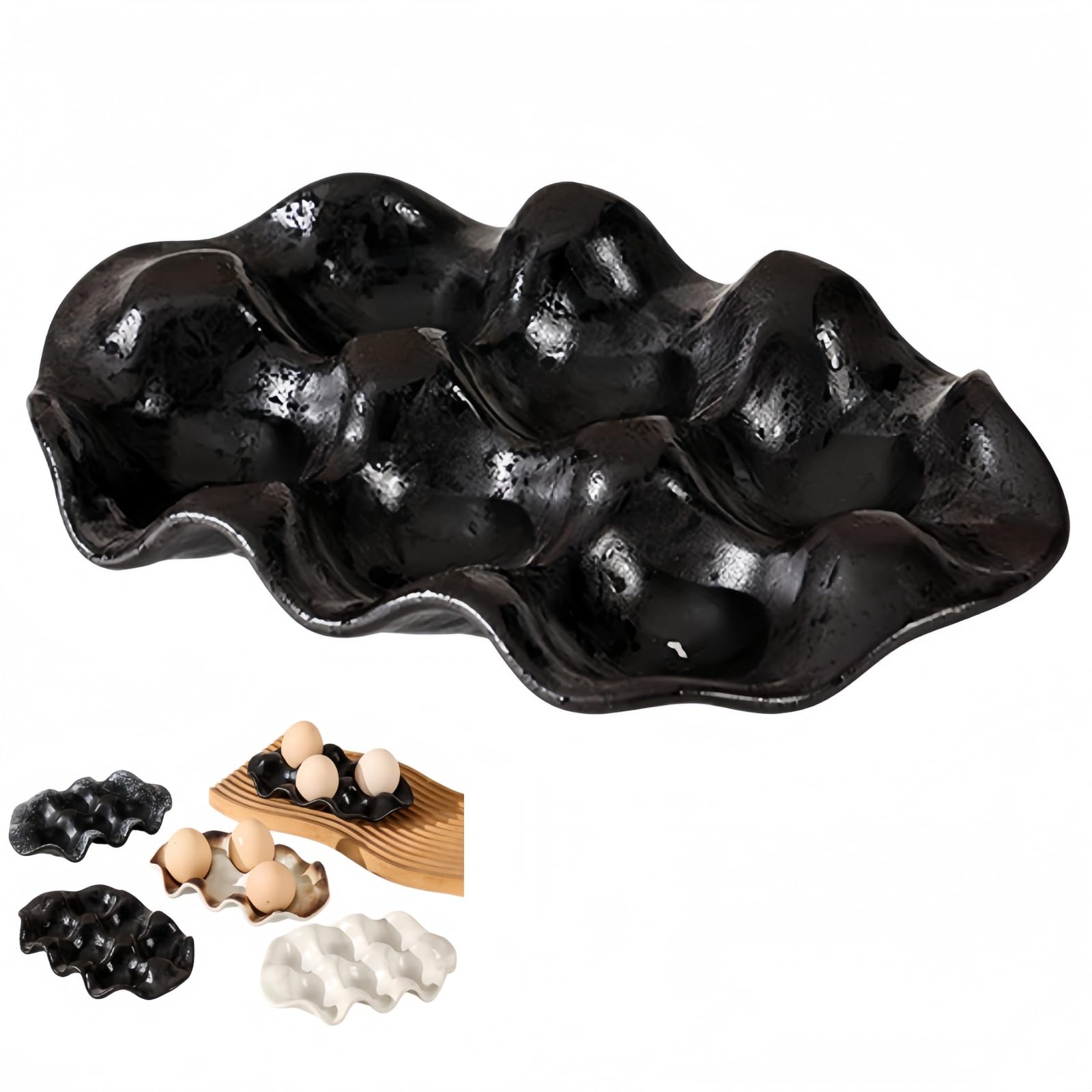 Huevera de cerámica negra de 6 cavidades ideal para lucir en tu encimera o cocina