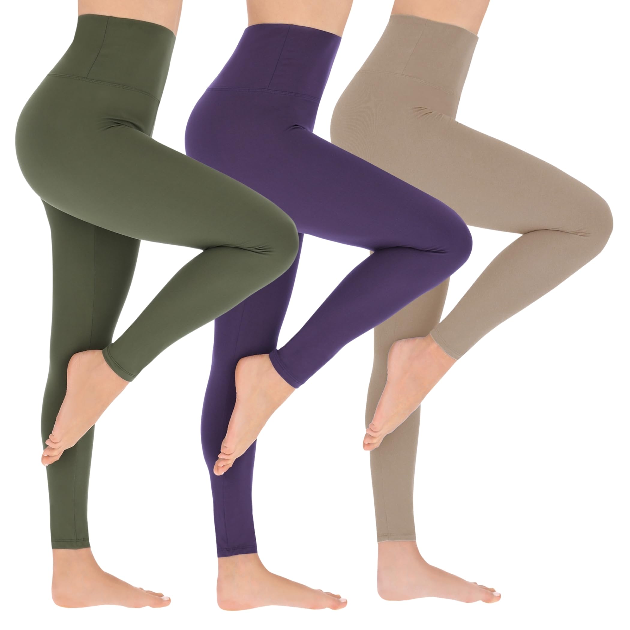 FUTURO FASHION Lot de 3 leggings taille haute pour femme – Leggings doux et extensibles non transparents taille haute pour le sport, la gym, le yoga pour femme, taille 36-44