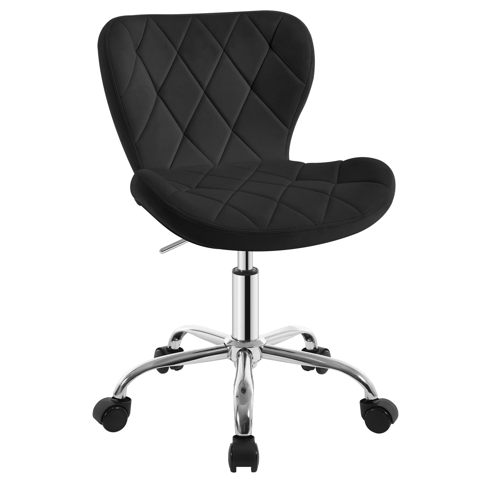 EUGAD Silla Ergonómica Escritorio, Taburete Oficina con Ruedas, Respaldo Cómodo de Terciopelo, Taburete Giratorio de Tocador, Negro, 0173BGY