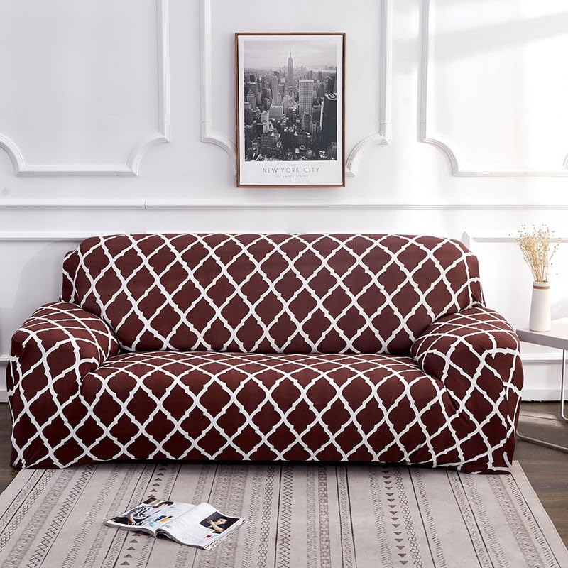 Image of HK 3 Seater Universal Elastic Sofa Cover | 360 Fully Covered Anti-Slip Washable Couch Cover Protector | 140 GSM Stretch Fit Polyester + Spandex Slipcover (180-230cm /SC-001-03)