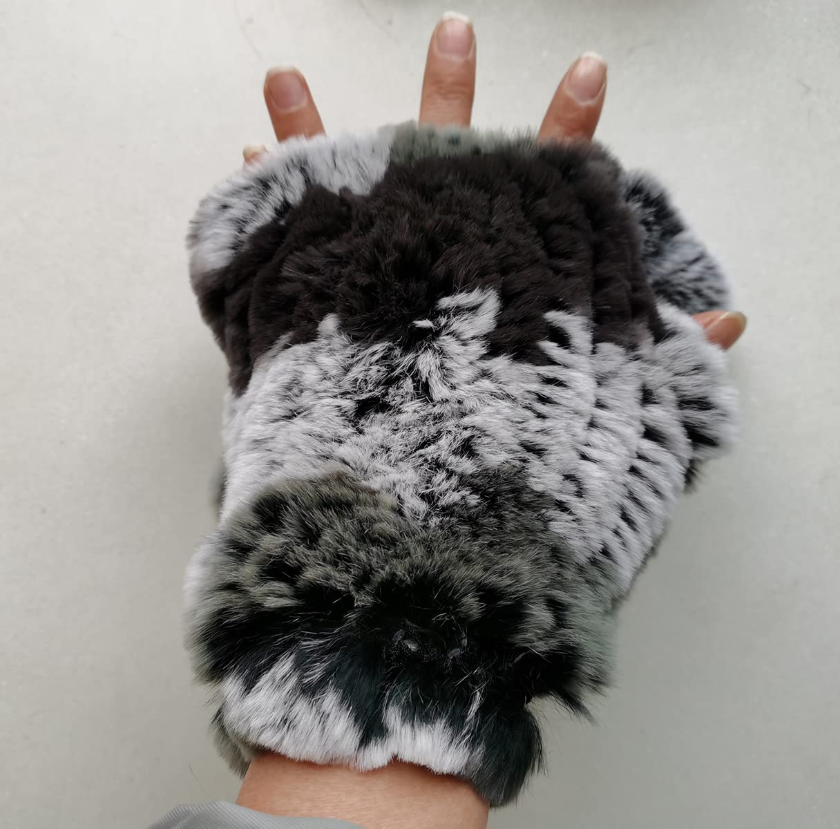 XUYUZUAU Women Mittens Gloves Real Rex Rabbit Hair Hand Warmer Winter Knit Warm
