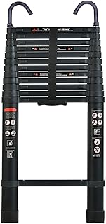 Aluminium Telescopic/Telescoping Loft Extension Ladder with Detachable Hook 5M/16.5ft Multi Purpose Ladder Soft Close w/Finger Protection Spacers for Home Loft Office, EN131, 330 Lb Capacity Small