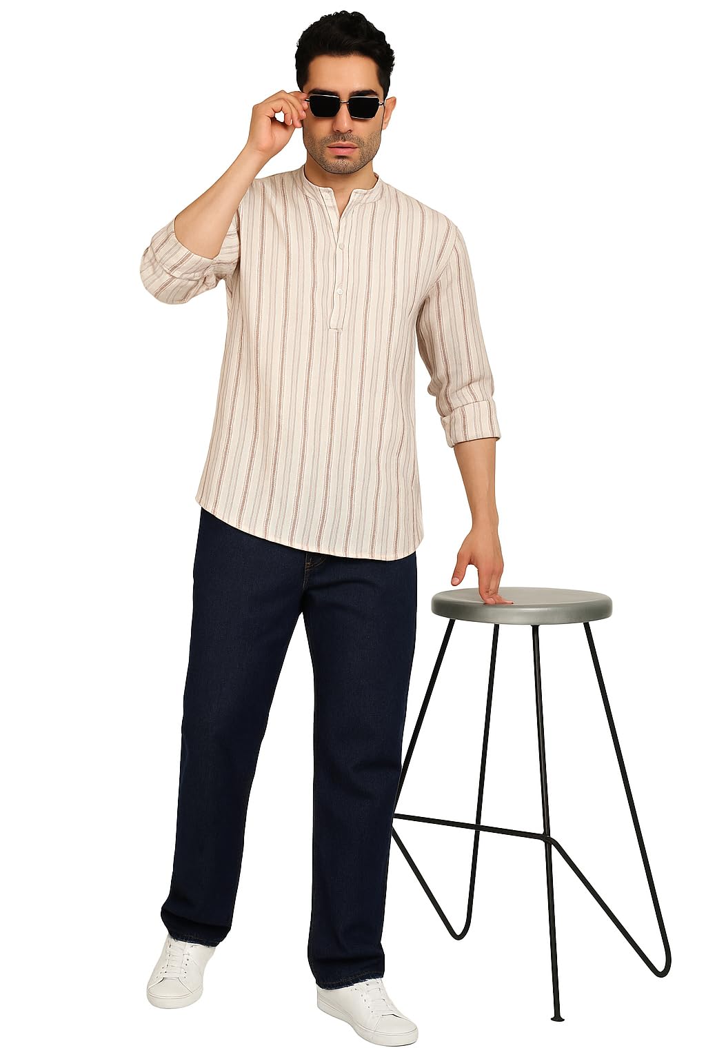 amazon brand - tavasya Men's Cotton Straight Striped Short Kurta | Shirt-picture-29