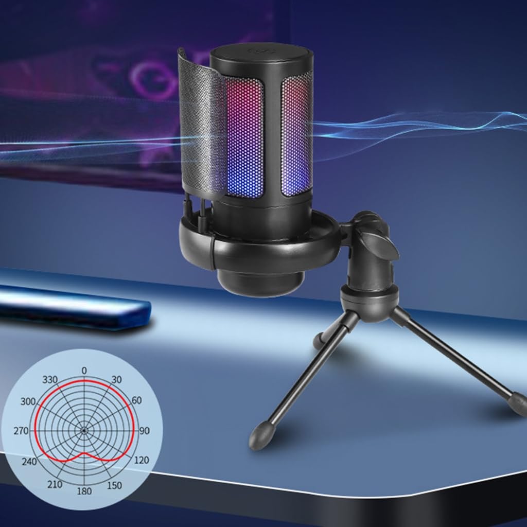 Mikrofon USB 192 kHz/24 bity z kolorowym oświetleniem mikrofon do gier z przyciskiem wyciszania