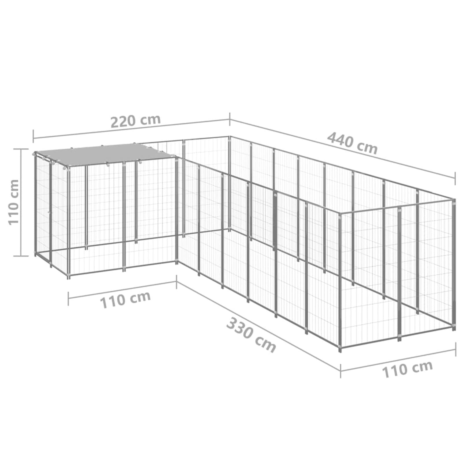 Homgoday Hodowla dla psów, srebrna, 6,05 m², stal, kojec dla psów, kotów, królików, 1701, zwierzęta i artykuły dla zwierząt domowych