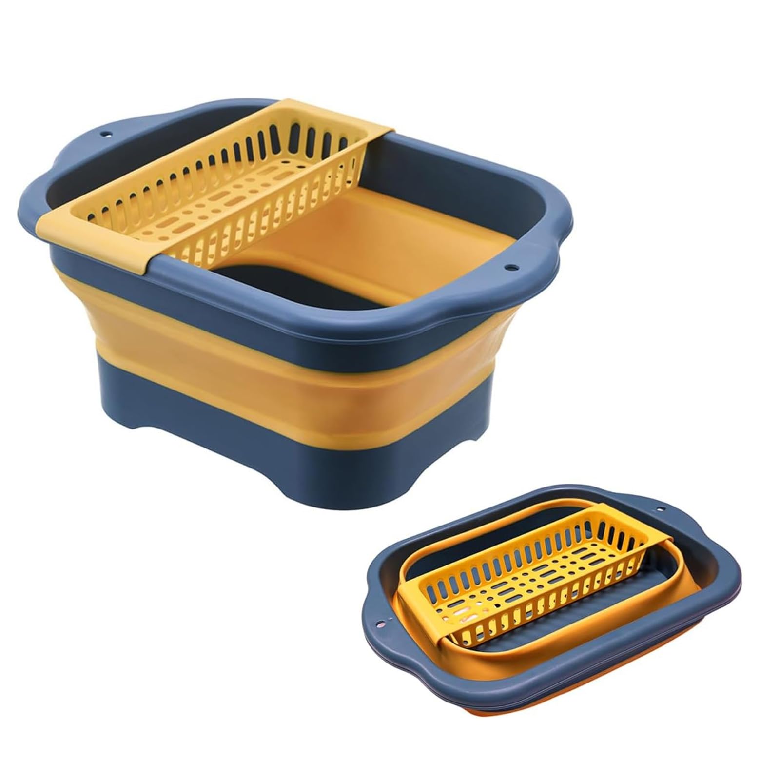 Xnqelerate Yellow Portable Sink With Drain Plug, Collapsible Dish Basin With Drainage Nets, Hangable Dish Pans For Kitchen Sink, Multiuse Kitchen Storage Tray, For Rv, Camping, Vegetable (Yellow)