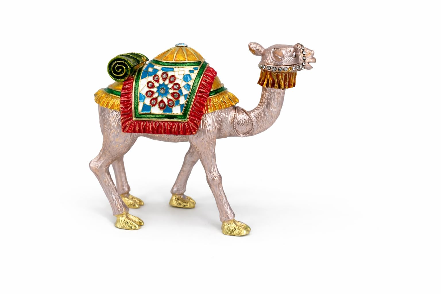 Generisch Luksusowa puszka na biżuterię z wielbłądem, orientalny design, złoto, emalia i kamienie strasu, figurka dekoracyjna (20 cm, kolor różowy)