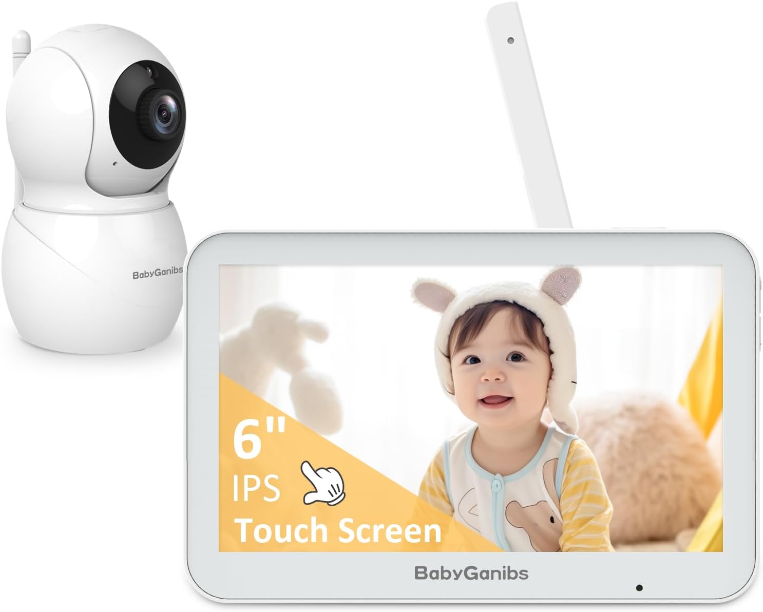 Baby Monitor with Camera and Audio - 6'' IPS Touch Screen with Photo & Video Recording, Night Vision Baby Monitor No WiFi, 30H Battery & Temp Sensor, VOX, 1000ft, for Home and Travel