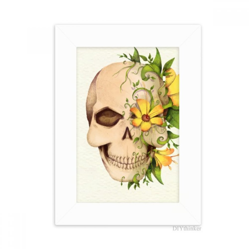 Flor de esqueleto marco de fotos 5x7 blanco horizontal vertical pintura artística de escritorio