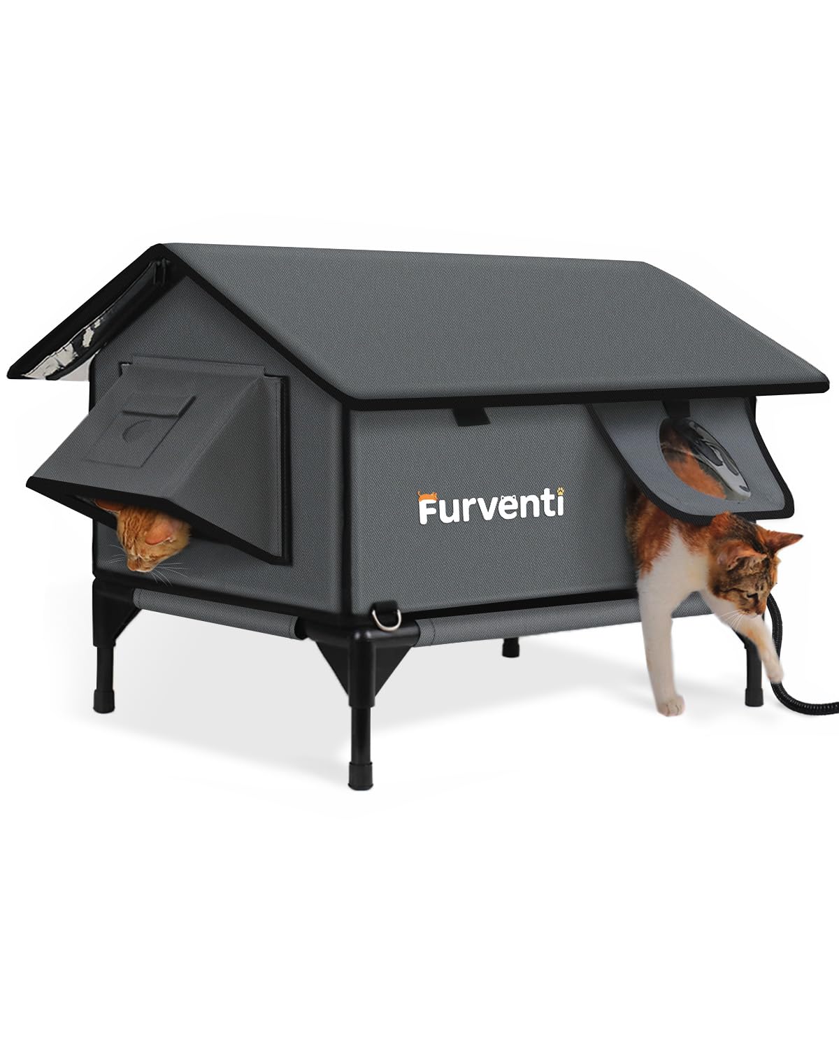 Photo 1 of Heated Cat House for Outside,Extremely Weatherproof&Insulated in Winter,Elevated Outdoor Cat Shelter with Waterproof Eaves&Escape Door for Feral Stray Barn Cats(Dark Grey,L)